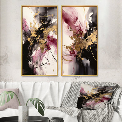 2 pièces sur toile - Or et rose fluides fusion