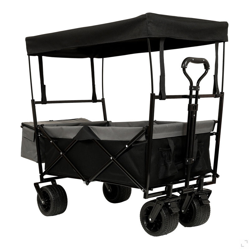 Chariot pliable de 480 lb avec auvent, poussette de chariot avec roues tout-terrain de 7 po, chariot pliable léger, grande capacité pour le camping, le magasinage, les sports et le jardin, noir avec moustiquaire