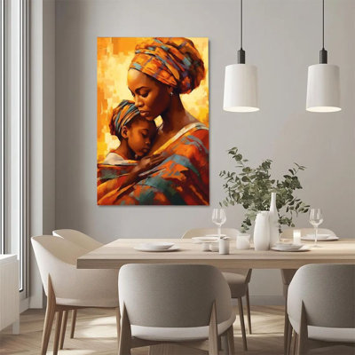 1Pc Framed Canvas Poster Print Mother's Embrace, African Traditional Clothing, Impressionist Oil Painting Style Wall Art, Wall Decor, Perfect for Room