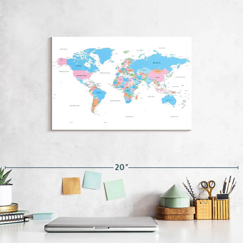 Keiri Pastel Countries World Map, 8" H x 12" W