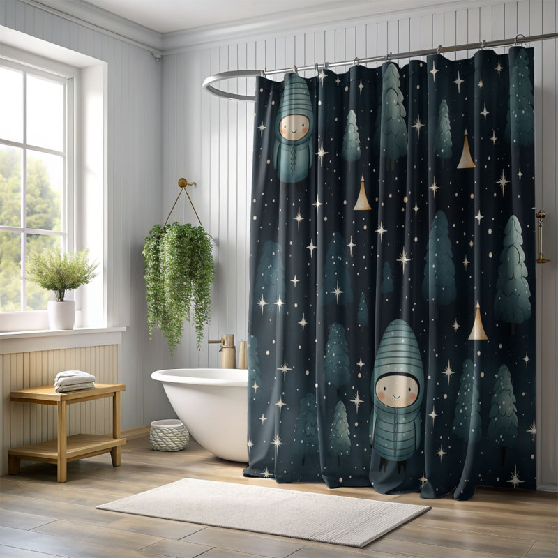 Festive Stars - Rideau de douche Premium, H 74 po x l 71 po