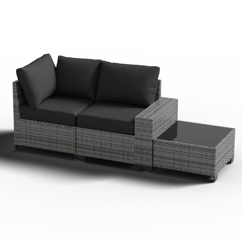 2 -Person Rattan Patio Safo With Cushions, Gray, Black