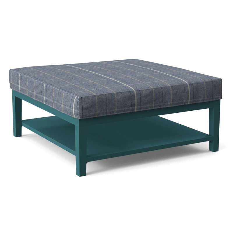 Hammond Square Ottoman, Lapis Plaid; 0126-63, Antique Black Finish