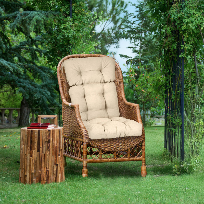  Outdoor Tufted High Back Cushions Patio Replacement Chair Cushion, Set of 2, Khaki