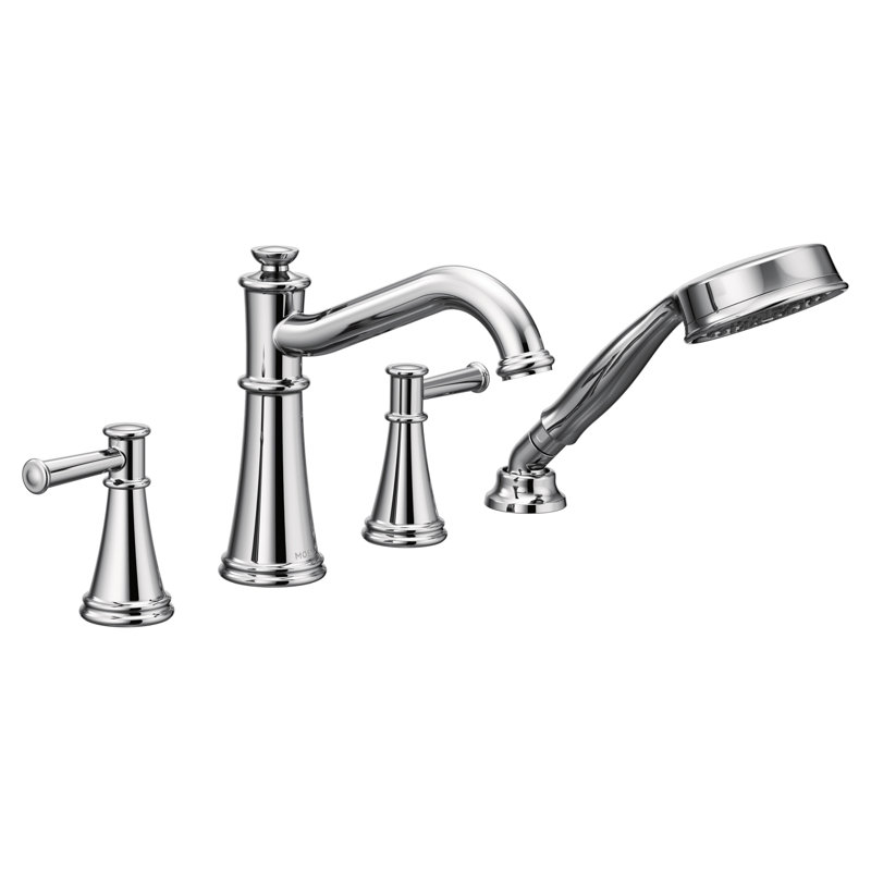 Belfield Double Handle Deck Mounted Roman Tub Faucet Trim with Handshower, Chrome