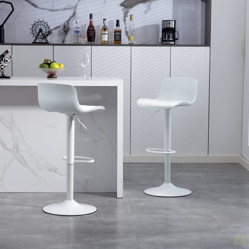 Ensemble de 2 tabourets de bar - tabourets de bar modernes en cuir de polyuréthane à hauteur de comptoir avec dossier, îlots de cuisine pivotants à hauteur réglable, sans accoudoirs, grande base