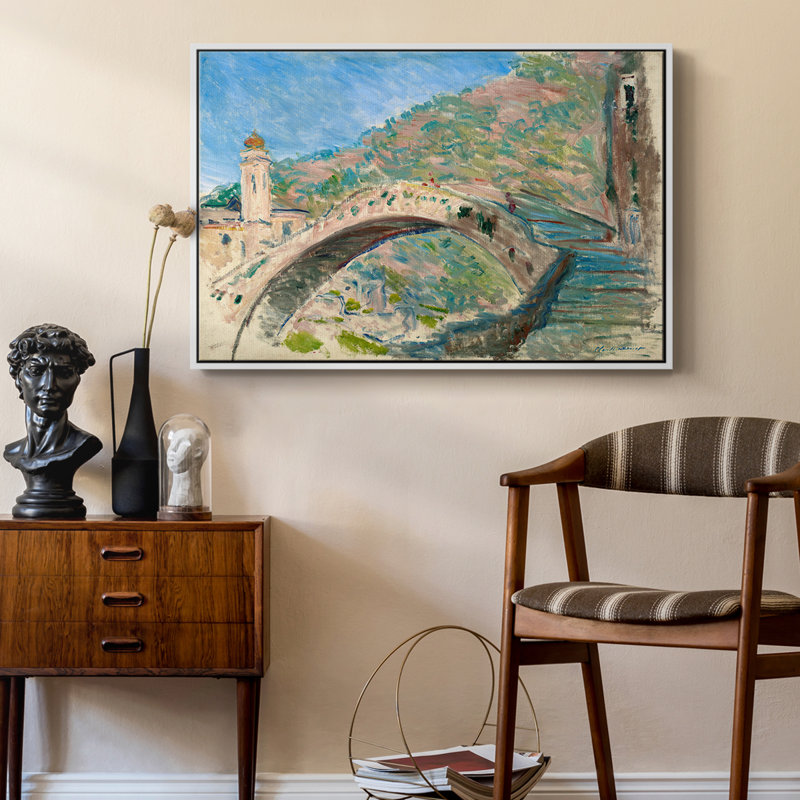 Paysage rétro-CLIV, Toile encadrée flottée blanche, H 27 po x l 41 po