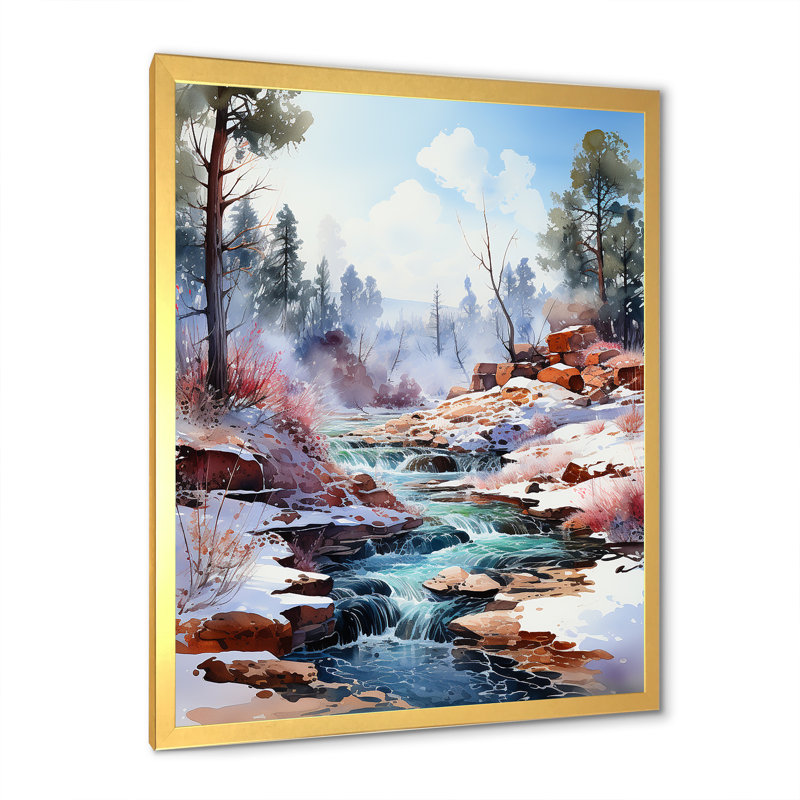 Geyser Winter Scenery I sur toile, Cadre doré simple, H 20 po x l 12 po x P 1 po