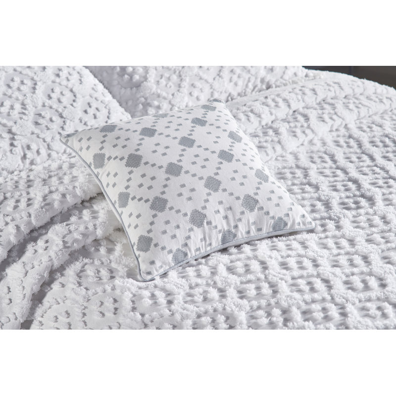 Charleston Collection 100% Cotton Bedding sets, Machine Washable Soft and Breathable 4-piece Chenille Bedspread & Sham with Geometric Embroidery, All season