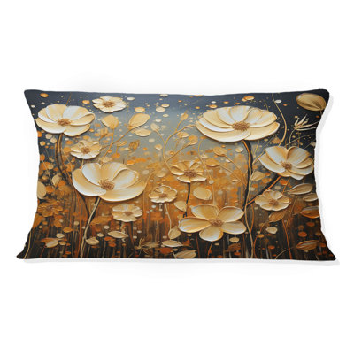 Wildflowers Golden Petals Pointillism Dot - Coussin décoratif imprimé fleurs sauvages
