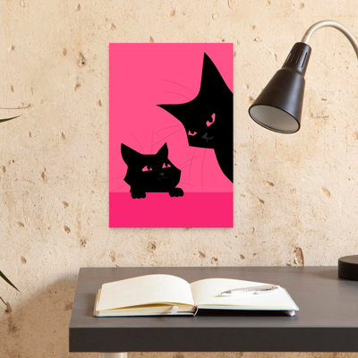Black Cats Pink Background Contemporary Cat Wall Art Print by WallChart Art Studio - Wrapped Canvas Print