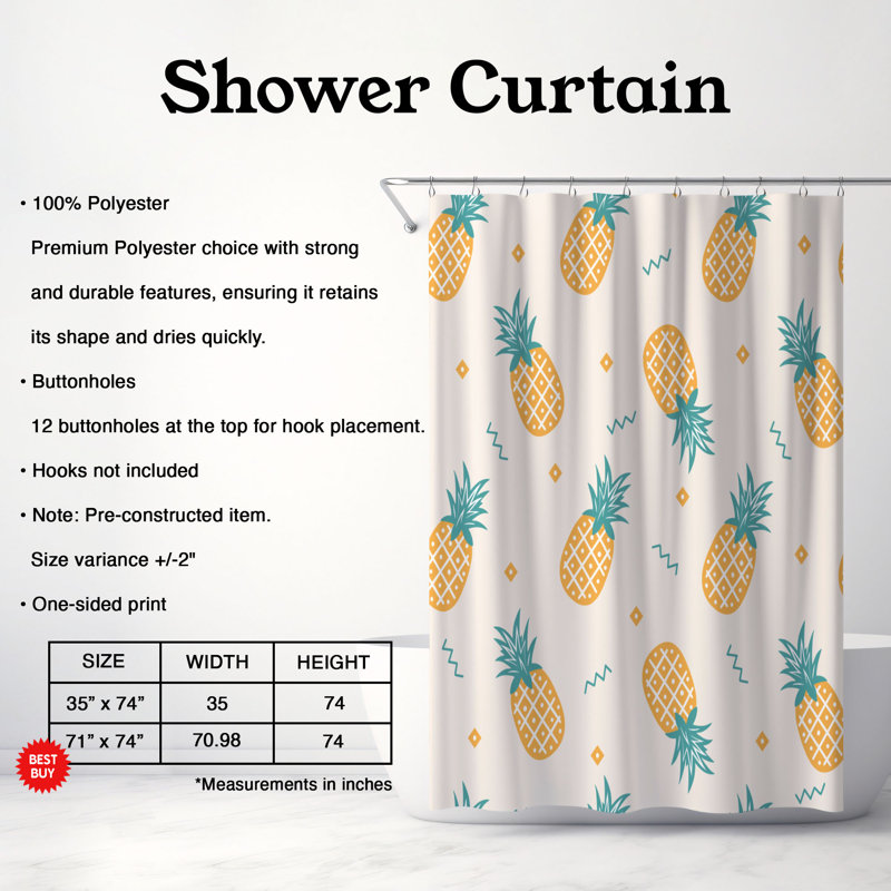 Mignon ananas - Rideau de douche Premium, H 74 po x l 71 po