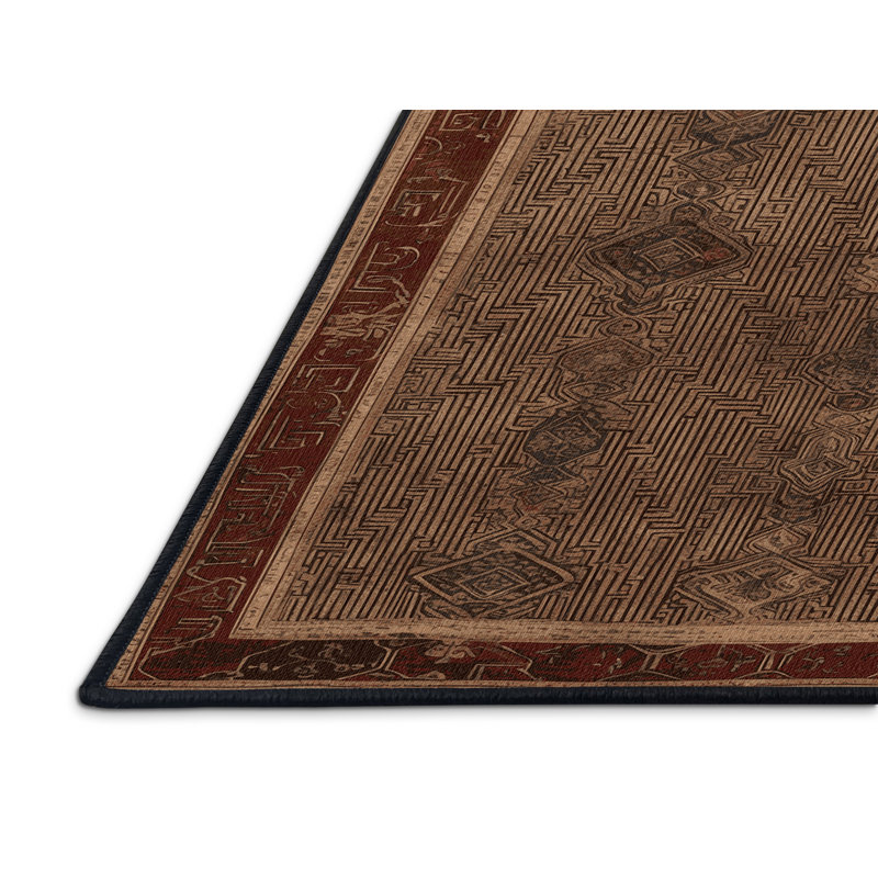 Tapis art déco brun lavable à la machine, Rectangle de 5 pi x 8 pi