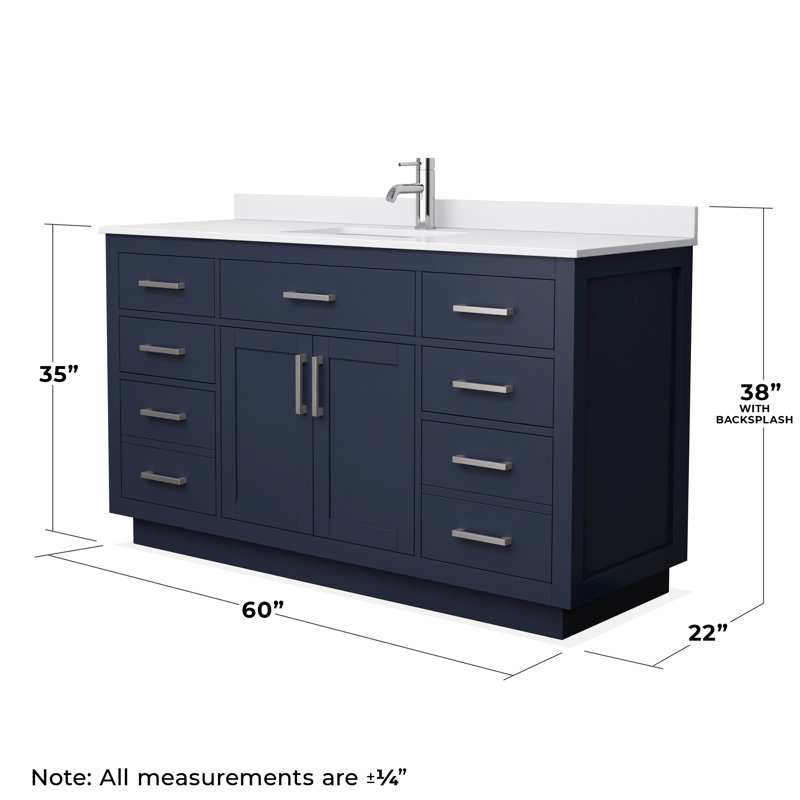 Beckett TK 60'' W Single Vanity, Brushed Nickel, Dark Blue, White Cultured Marble