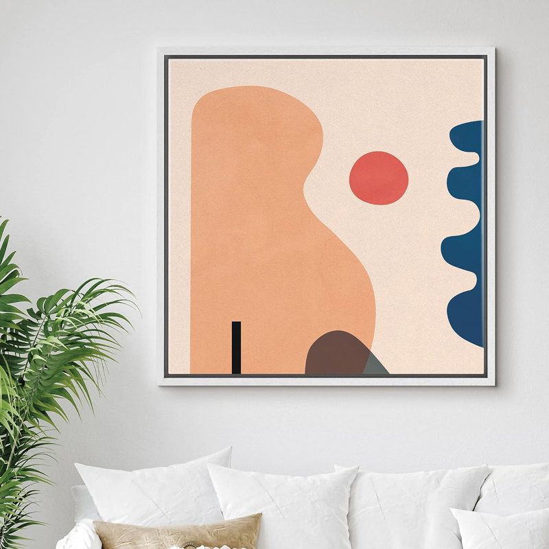 «Mid-Century Geometric Orange and Blue Shapes Abstract Circle Modern Art Relax / Calm Warm», reproduction sur toile