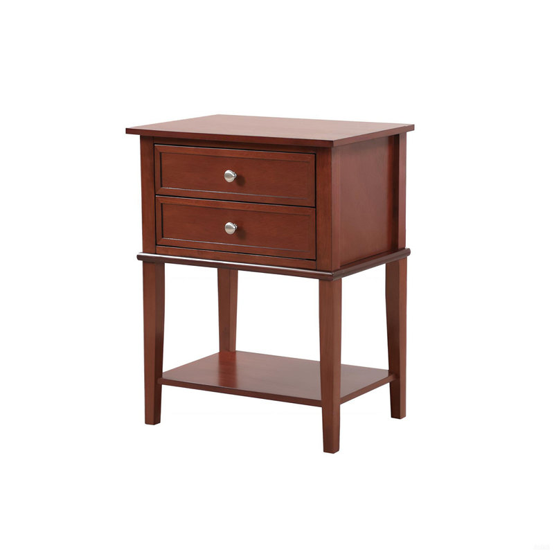 Marydel 2 Drawer Mid Century Modern Nightstand Bed Side Table Wood Nightstand Small Dresser For Bedroom, Cherry