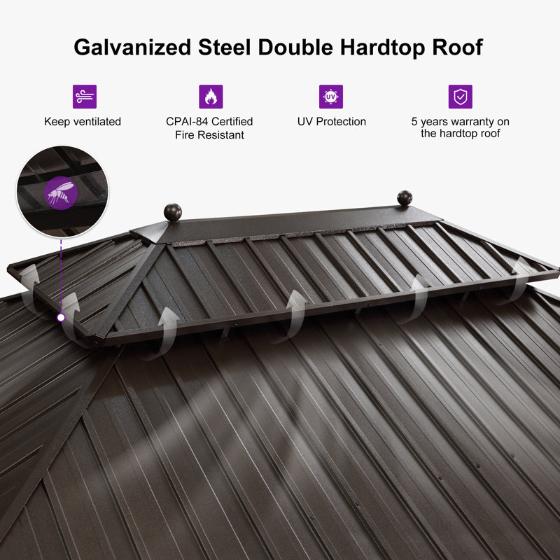 PURPLE LEAF 10' x 14' Hardtop Gazebo with 48 FT String Lights, 13 ft x 10 ft