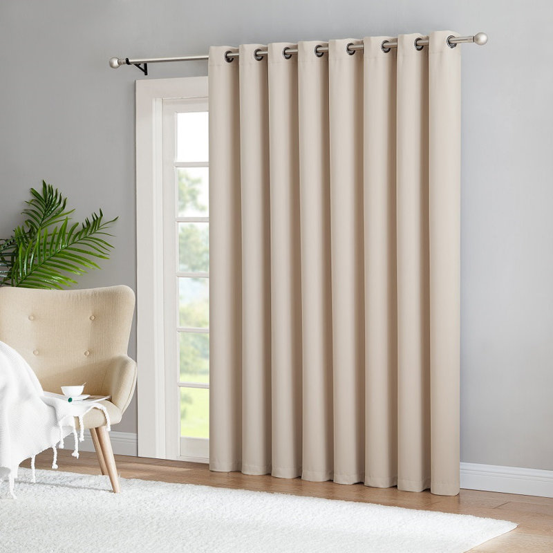 NICOLE PATIOS Extra Wide Solid Room Darkening Curtain Panel, 102" W x 96" L, Beige Ivory