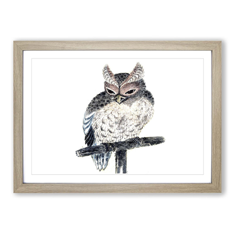 Perched Owl by Katsushika Hokusai - Picture Frame Painting Print, 48cm H x 65cm W x 2cm D, Oak Framed