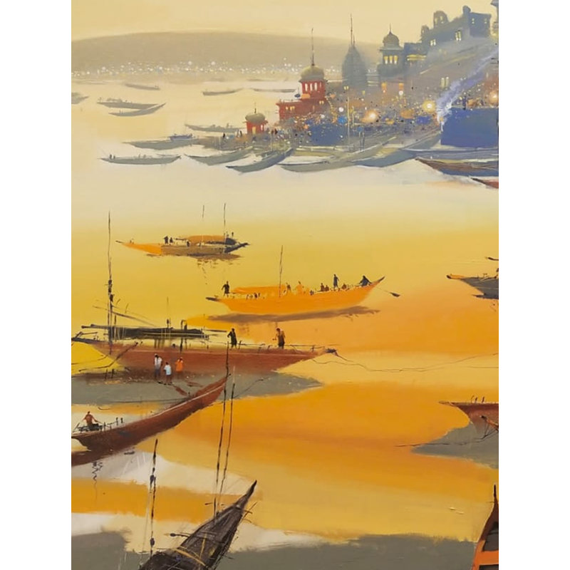 Varanasi: Rive de rivière | Acrylique sur toile | Par Hari Dhongade