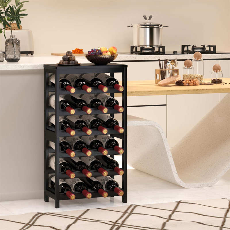 Support à vin autoportant pour 24 bouteilles à 6 niveaux, Noir, noir, noir, noir