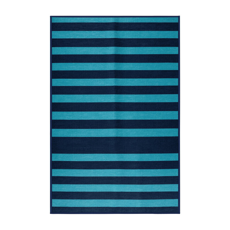 Tapis bleu à rayures horizontales lavable à la machine, Tapis de couloir 2 pi x 4 pi