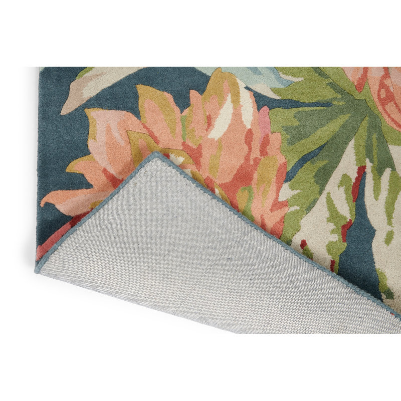 Sanderson Wool Floral Area Rug in Pink/Cream/Blue, Rectangle 6'7" x 9'2"