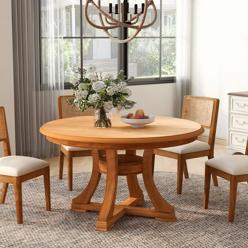 Table de salle à manger extensible ronde en bois d'hévéa, table de cuisine à longueur réglable de 47 à 59 pouces, pour la maison, le restaurant, le café et la conception compacte