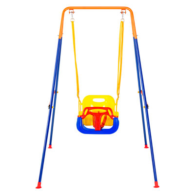 Metal and Plastic Treehouse Swing Set with Slide, Belt Swings, and Canopy – Safe, Sturdy, and Portable for Kids Ages 3-8