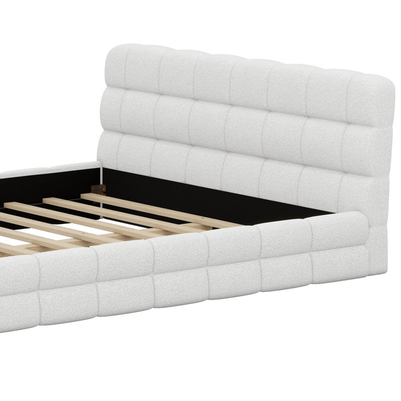 Lit plateforme en tissu d'ameublement, blanc