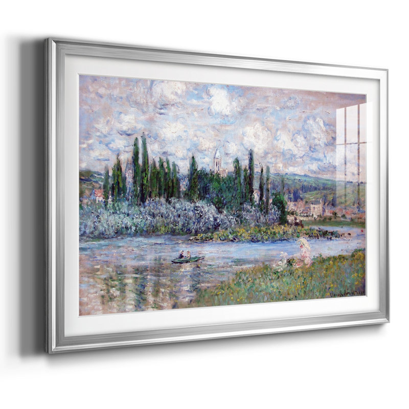 Vue de Vétheuil, 1880 (1) - Encadré sous verre et sous passe-partout, grand tableau pour salon, Argent