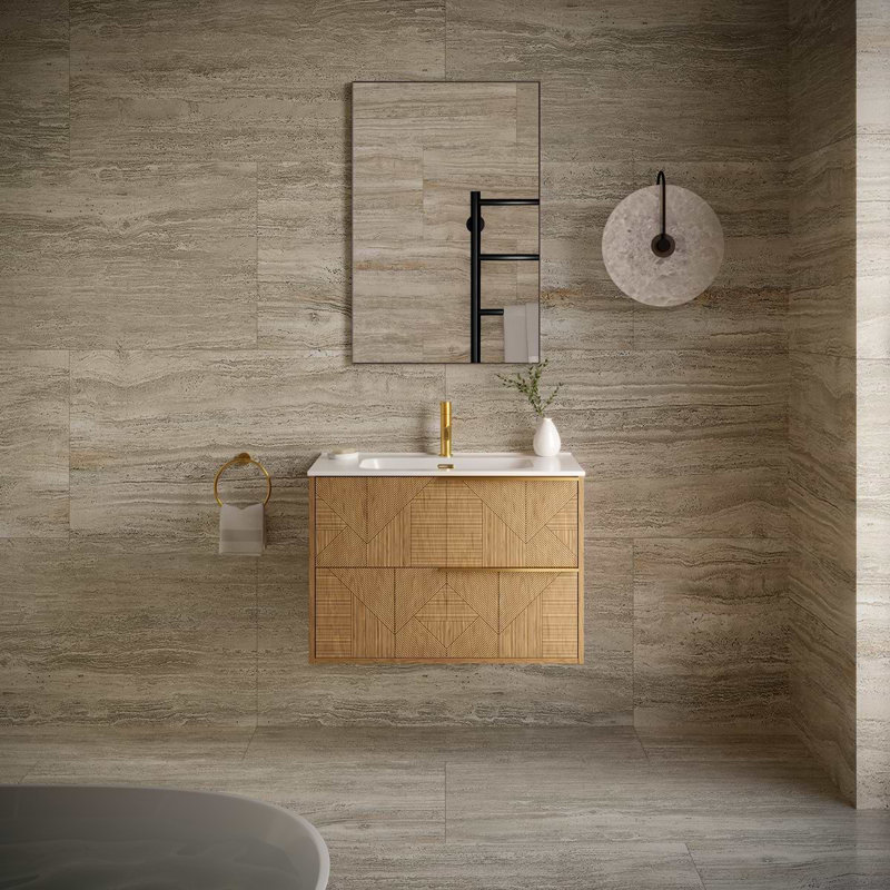 Kora 31.89" Wall Mounted Single Bathroom Vanity with Top, Gold