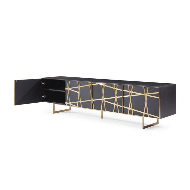 Kilson Unfinished TV Stand for TVs up to 88", Black/Gold
