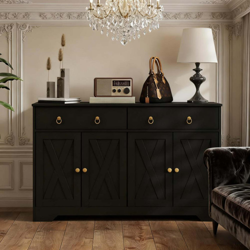 Buffet de rangement de cuisine avec portes de style grange et armoire à tiroirs