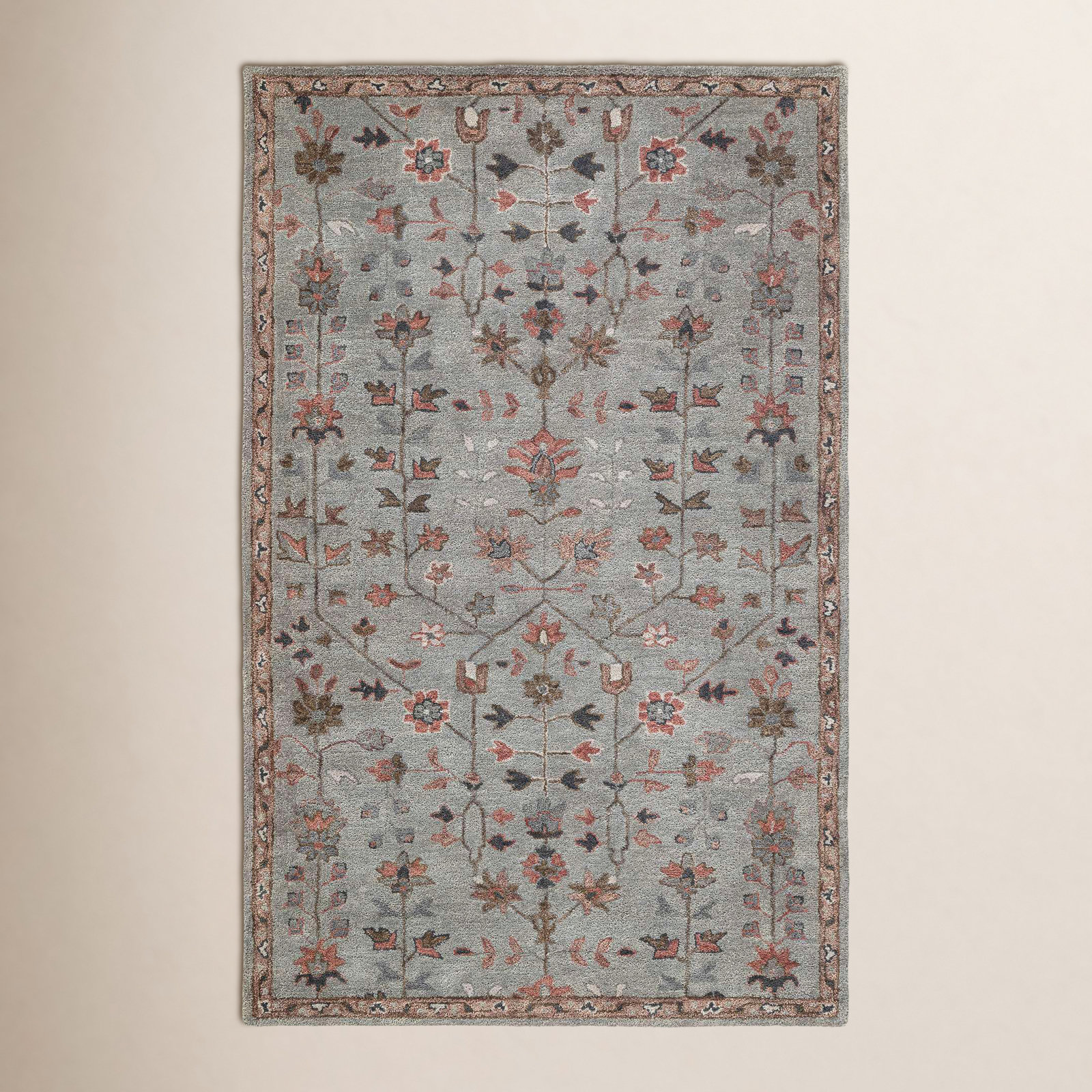Hand-Tufted Floral Wool Rug, Rectangle 5' x 8'