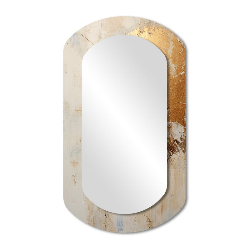 Or et peinture beige fusion I - grand miroir mural asymétrique moderne abstrait, 43 po x 23 po