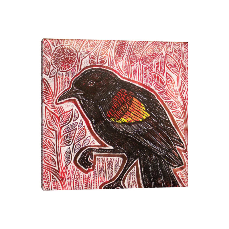 Visiting Blackbird 1 Piece Painting on Canvas, 45.72cm H x 45.72cm W x 1.91cm D, Wrapped Canvas