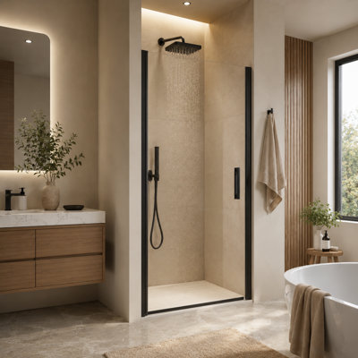 34-35.4" W x 72" H Pivot Shower Door with 1/4" 6mm Tempered Glass, Matte Black