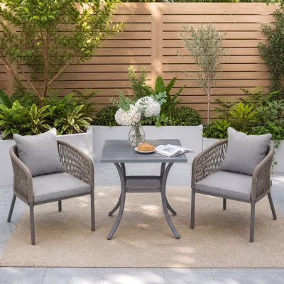 2-Person Outdoor Square Patio Dining Set with PE Rattan Armchairs & Cushions