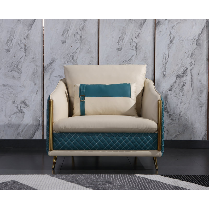 Fauteuil club Ellaville, Blanc cassé/cuir véritable orange