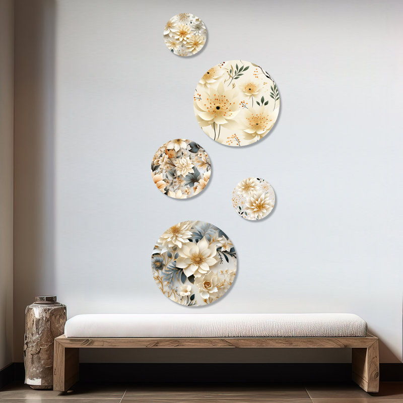 Alyssia - Ensemble d'art mural floral rond et floral de 5