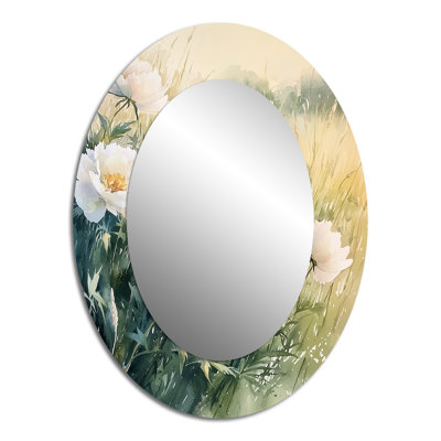 Peonies And The Open Field I - White Oval Wall Mirror Decor
