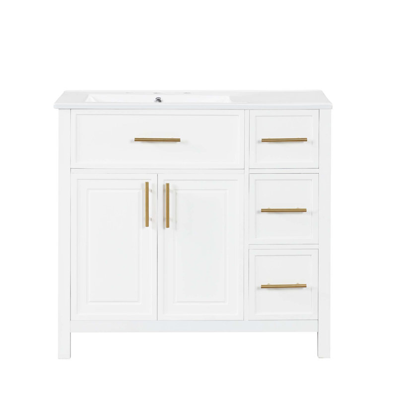 Meuble-lavabo 36 po avec comptoir d'évier, meuble-lavabo avec 2 portes et 3 tiroirs