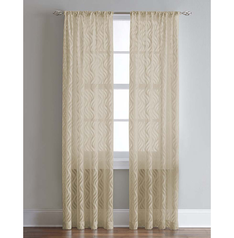 White Sheer Lace Detail Rod Pocket Curtain Panel