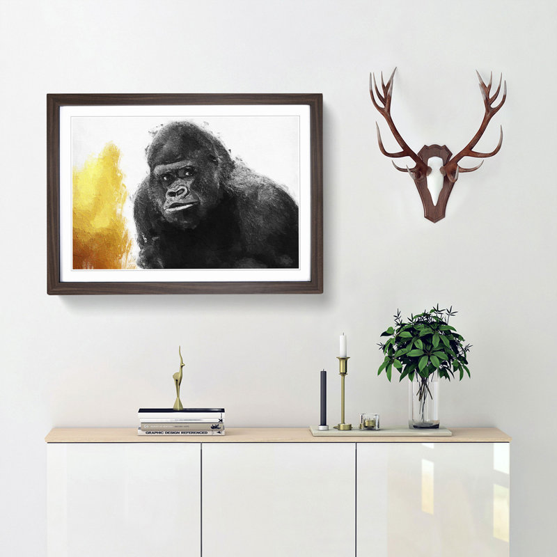 Silverback Gorilla with Golden Flash - Picture Frame Painting Print, 27cm H x 36cm W x 2cm D, Walnut Framed