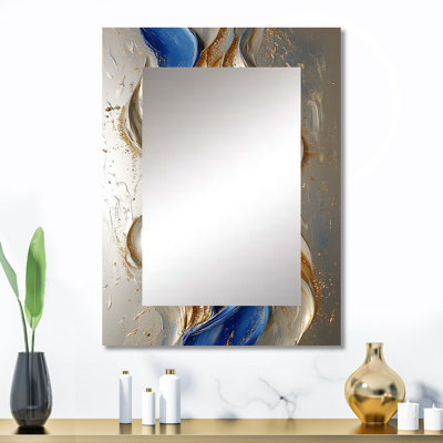 «Rhythmic Golden Ink Waves Fusion II - Maze Unique Wall Mirror Decor, Modern Large Mirror, Art imprimé en métal