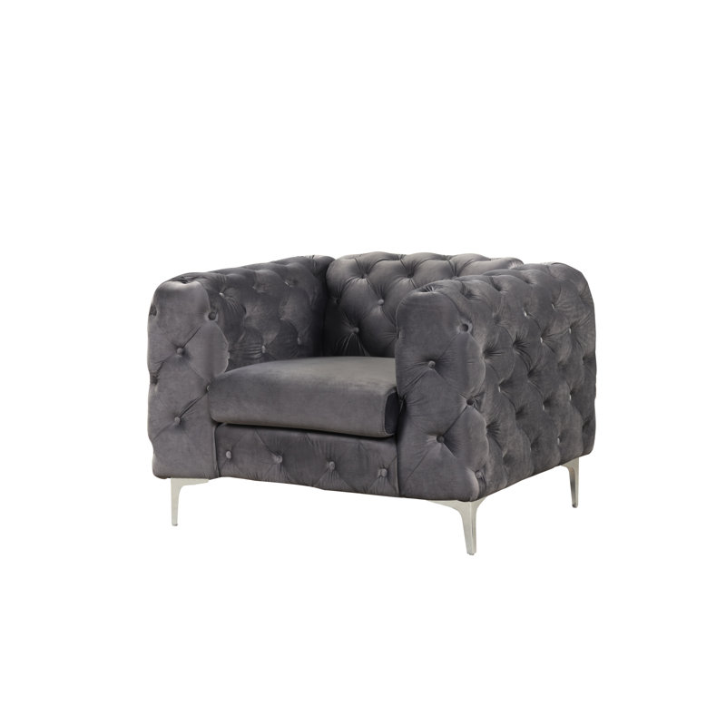 Gladys Velvet Armchair, Gray Velvet, Silver
