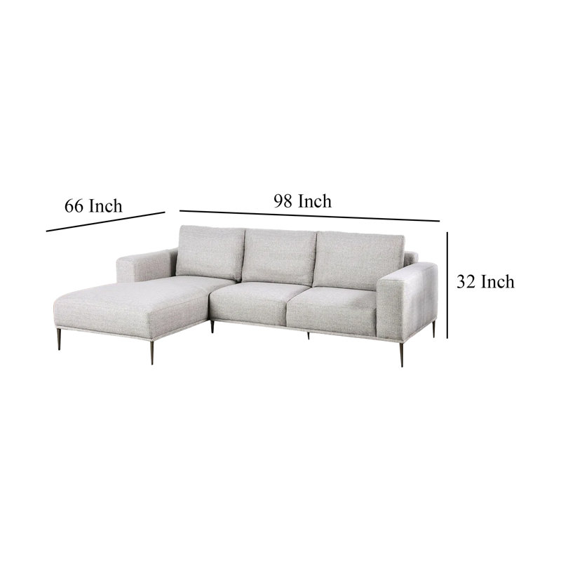 Canapé modulaire Kevin, méridienne droite, chenille grise, 98 pouces, pieds en métal, Orienté à droite