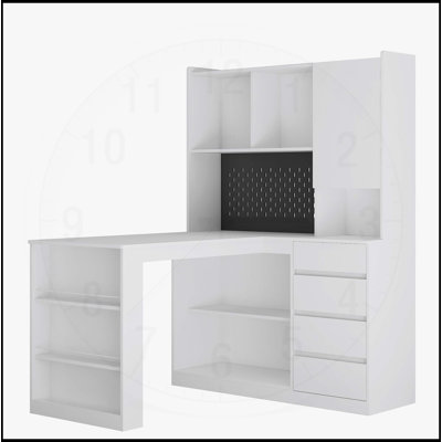L-Shaped Desk with Charger, USB Ports, Drawers, Bookshelf, LED Light, and Storage for Modern Home Office