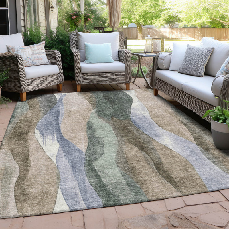 Tapis beige d'intérieur / extérieur lavable à la machine, Rectangle 9 pi x 12 pi